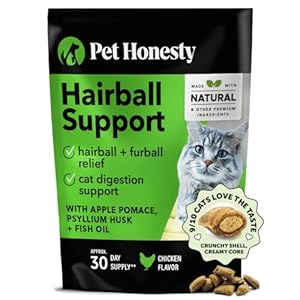 Pet Honesty Cat Hairball Support Crunchy & Creamy Chews, Hairball Remedy Treats, Cat Furball Treatment, Supports Skin & Coat, Vitamins for Digestion, Chicken (30-Day Supply)