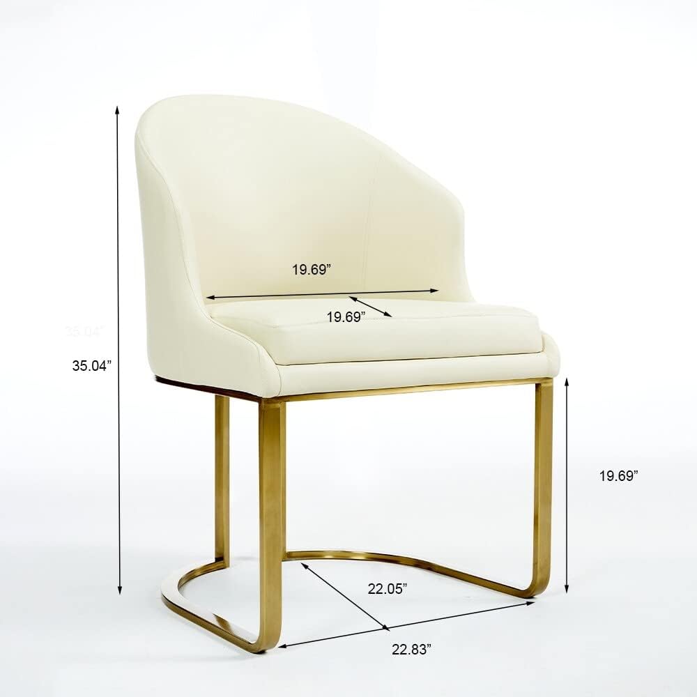 Modern Luxury Dining Chair Pu Leather Upholstery Stainless Steel Base Beige Set of 2 22.83" Mid-Century Upholstered Finish