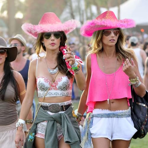 Image of SHENYI Glitter Cowgirl Hat with Heart Sunglasses Body Glitter Face Glitter Cowboy Hat for Women Men Music Festival Party