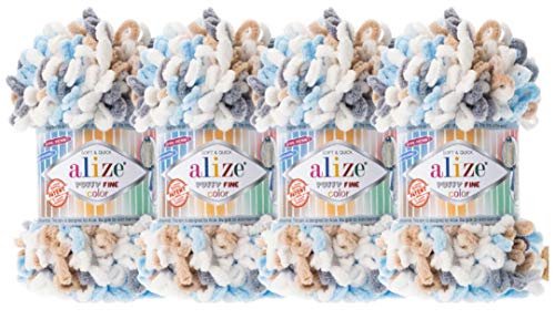 Alize Puffy Lot de 4 fils à tricoter doux 100% micropolyester 400 g 5946