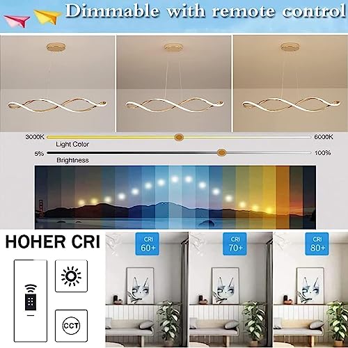 Lámpara colgante en espiral de 45W regulable con mando a distancia para comedor LWX 3
