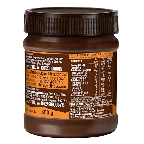 Image of DiSano Chocolate Peanut Butter Crunchy, 350g, 23g Protein & 6.4g Dietary Fibre, Tasty & Healthy Chocolate Spread for Breakfast & Snacks, Made with Premium Roasted Peanuts, Zero Cholesterol & Trans Fat