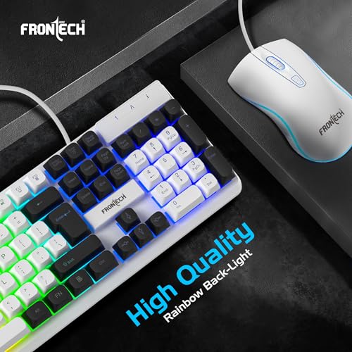 Image of Frontech Quantum Striker Gaming Combo | Rainbow Backlit Keyboard with Optical Mouse | 2400 DPI Adjustable | 4 Button Mouse | USB Plug & Play | 104 Keys | 1 Year Warranty (KB-0050WHT)