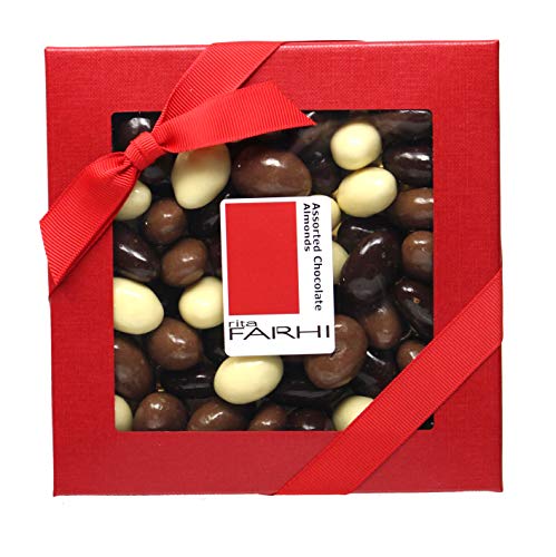 Rita Farhi Milk, Dark and White Chocolate Coated Almonds in a Luxury Gift Box 210 g - New Palm Oil Free Recipe