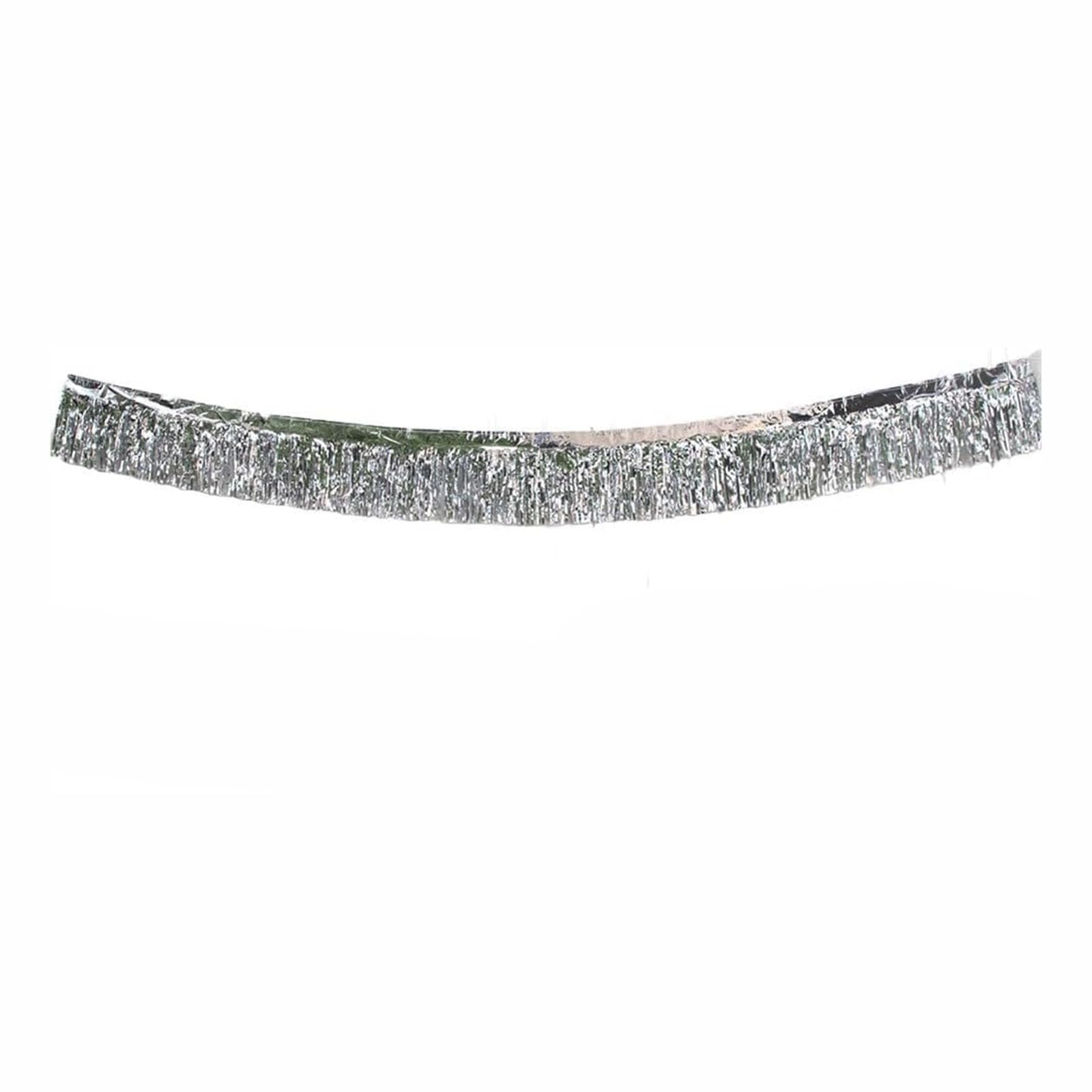 Foil Fringe Tinsel Backdrop Glitter, 2m * 30cm Metallic Foil Garland Glitter Fringe Banner for Car Parade Floats Wedding Birthday Parties (Silver)