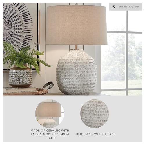 Signature Design by Ashley Jamon Contemporary 26" Round Textured Ceramic Table Lamp, Beige - Image 4