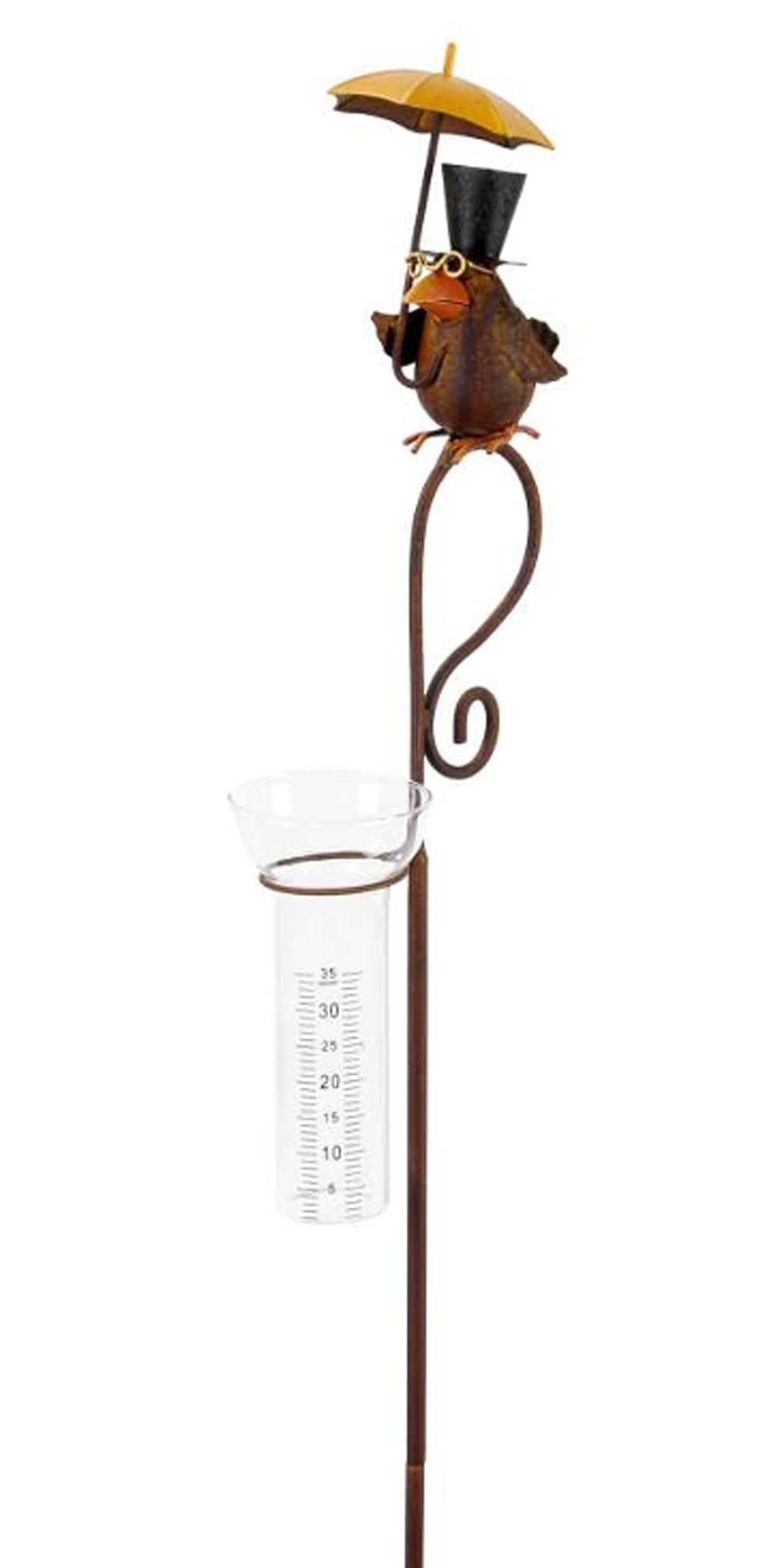 Regenmesser Gartenstecker Rabe mit Regenschirm H:115 cm aus Eisen - Deko Niederschlagsmesser Vogel Garten, Gartenteich, Gartendeko, Metalldeko