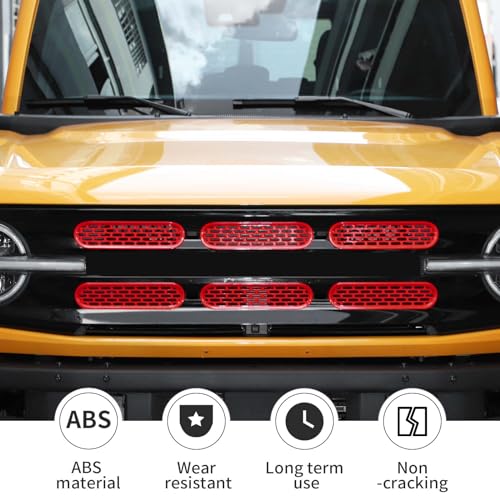 Image of Linskip Oval Grille Inserts Fit for 2021-2025 Ford Bronco, Front Mesh Grille Cover for Bronco Exterior Accessories, Enhancing Vehicle Front Appearance(red)
