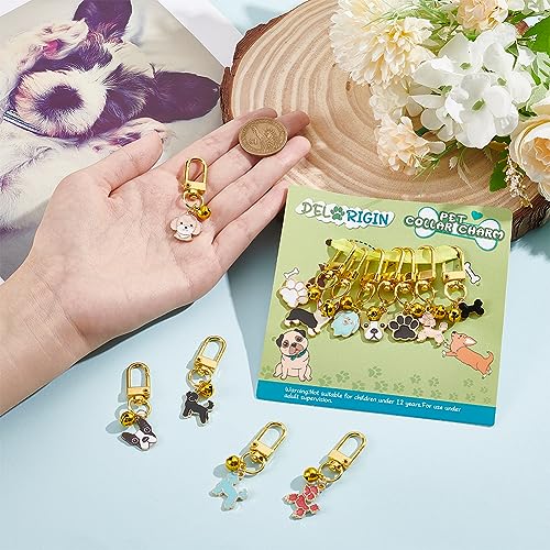 Delorigin HJEW-PH01688-US28 12Pcs Pets Collar Pendants For Dog Cat, Dog Paw Bone Enamel Pet Small Bells With Swivel Clasps Colorful Clip-On Charms thumb #3