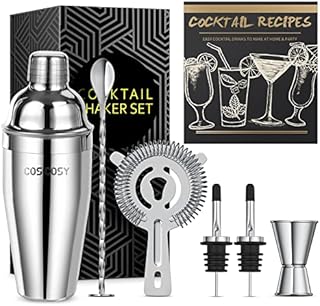 Cocktail Making Set, Cosicosy Cocktail Shaker Set 7 Pcs Professional Stainless Steel Cocktail Accessories Set with Recipes and Bar Accessories for Home Bars and Outdoor Events
