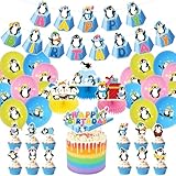 Penguin Birthday Party Decoration, Penguin Party Supplies Include Penguin Happy Birthday Banner, Honeycomb Centerpieces, Cute Balloons, Cupcake Topper, Penguin Party Favors for Kids, Baby Shower