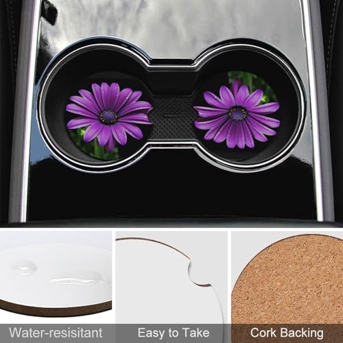 Portavasos para autos, Pack de 2, Madera, Diseño Daisy miniatura 5