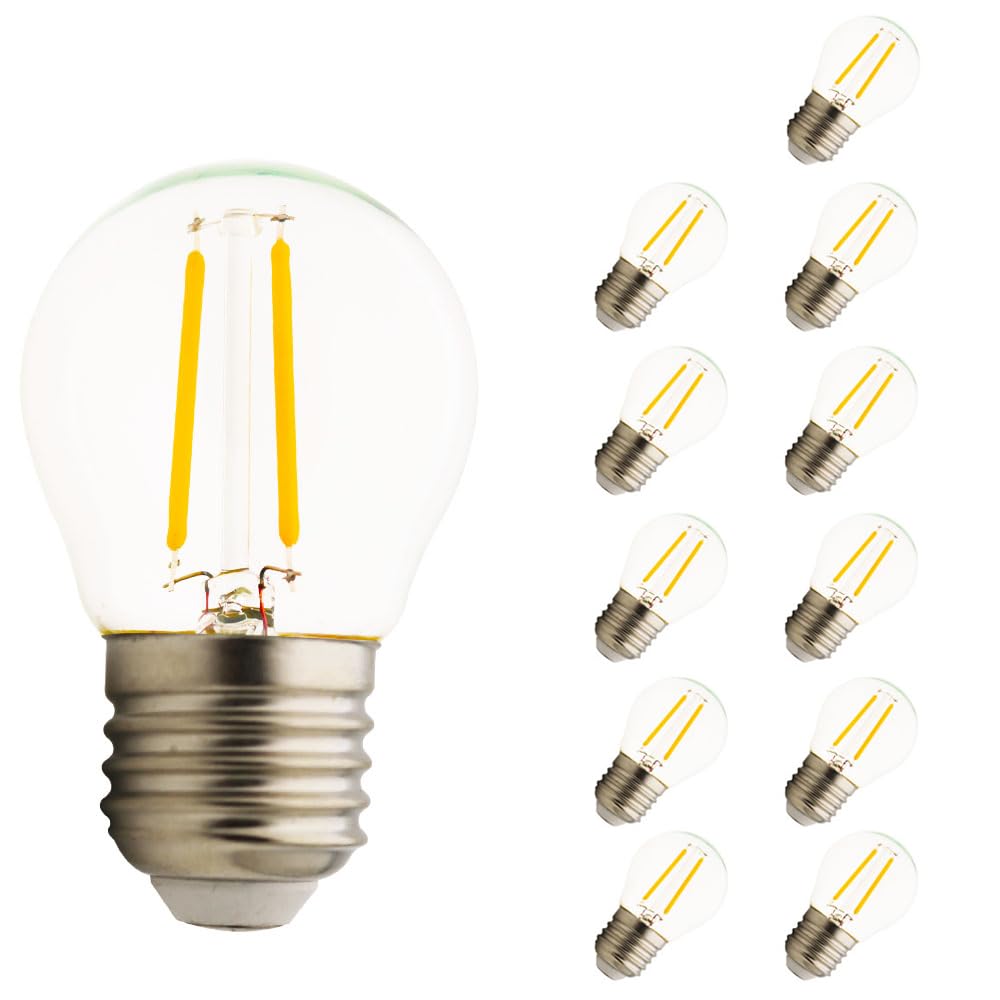 E27 2W LED Light Bulbs,200 Lumen Filament Bulbs, Clear Glass, Energy Saving G45 Bulbs,Not Dimmable (Warm White, 12 Count)