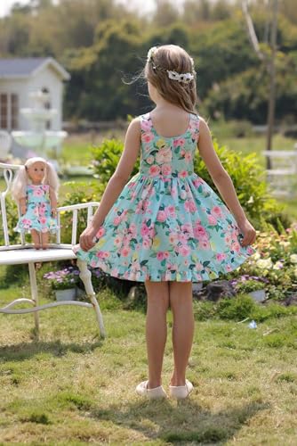 Bow Dream Girl Dresses with Matching American Girl Doll Clothes Vintage Flowers Butterfly 3-12 Years3