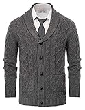 PJ PAUL JONES Men's Thick Cardigan Sweaters Shawl Collar Cable Fisherman Sweater Dark Grey 2XL