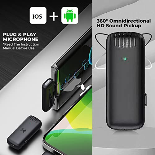 Image of Professional Grade Wireless Microphone with Noise Reduction Mic for YouTube Video Recording ASMR Podcast Interviews Reels Live Streaming (Compatible with Type C Mobiles and iOS Phones)