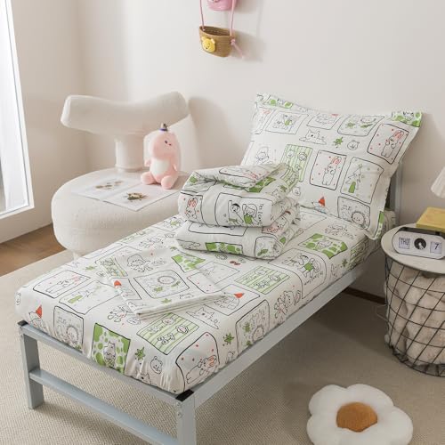 Image of Caressma Twin Size Comforter Set 5 Pieces Bed-in-a-Bag,Soft Comforter Print Green Animals & Trees.Includes Comforter,Fitted Sheet,Flat Sheet,Pillow Case & Pillow Shame for Baby and Kids