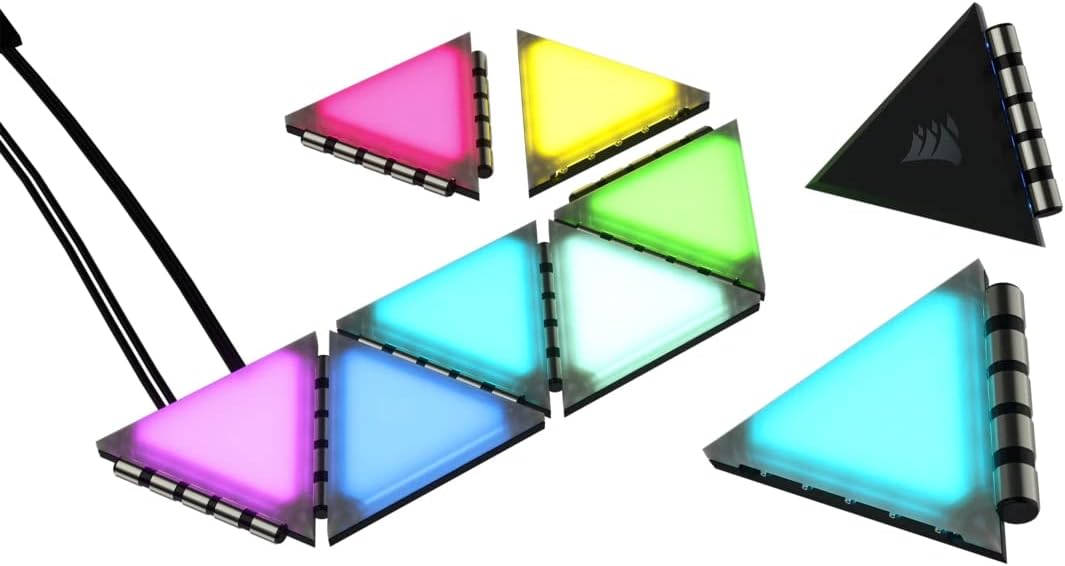 iCUE LC100 Case Accent Lighting Panels - Mini Triangle - 9X Tile Starter Kit (81 RGB LEDs with Light Diffusion, Simple Magnetic Attachment, iCUE Lighting Node PRO Included)