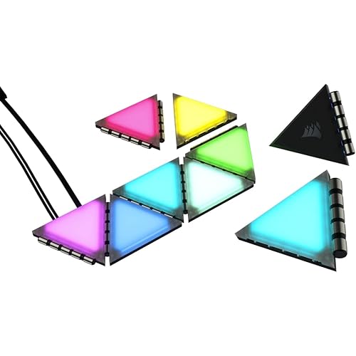 Corsair iCUE LC100 Case Accent Lighting Panels - Mini Triangle - 9X Tile Starter Kit (81 RGB LEDs with Light Diffusion, Simple Magnetic Attachment, iCUE Lighting Node PRO Included)