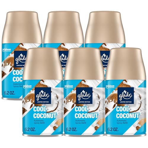 Glade Automatic Spray Refill, Cool Coconut, Scented Air Freshener for Home and Bathroom, 6.2 Oz, 6 Pack
