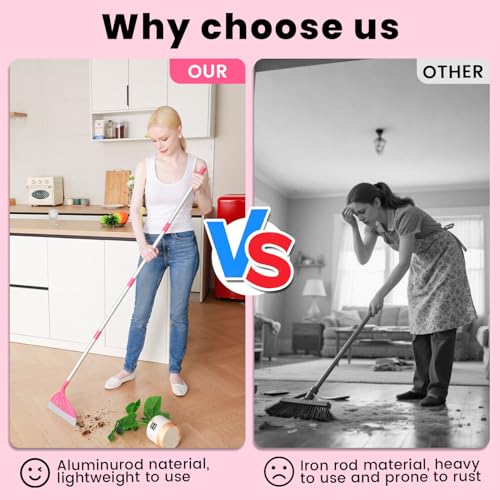 Image of AIr Broom Sweeper, Multifunction Replaceable Silicone Broom, Household Squeegee for Floor Cleaning, Bathroom, Pet Hair, Dog Broom Brush Set (Bright Pink)