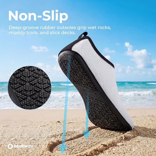 Image of SEEKWAY Water Shoes Quick-Dry Aqua Socks Barefoot Slip-on for Beach Pool Swim River Yoga Lake Surf Women Men Black SK001