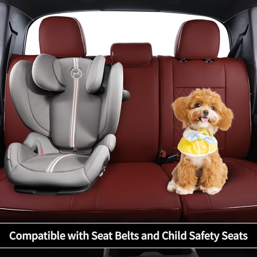 Image of EKR Tacoma Leather Car Seat Covers Custom Fit for Toyota Tacoma 2012 2013 2014 2015 (Regular Seats) - Truck Seat Covers Full Set,Faux Leather(Burgundy)