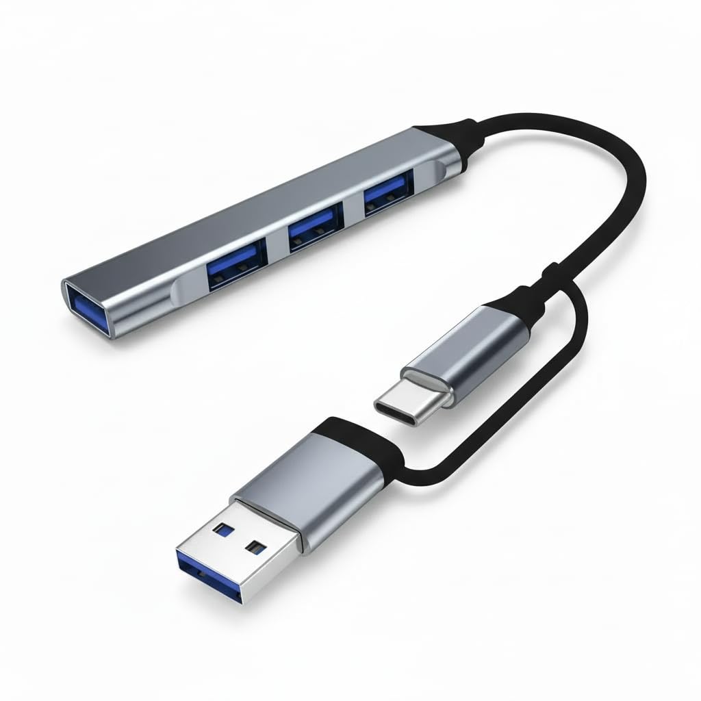 5-in-1 USB Hub with USB-C USB-A Input Aluminum Adapter Featuring USB 3 0 and USB 2 0 Ports