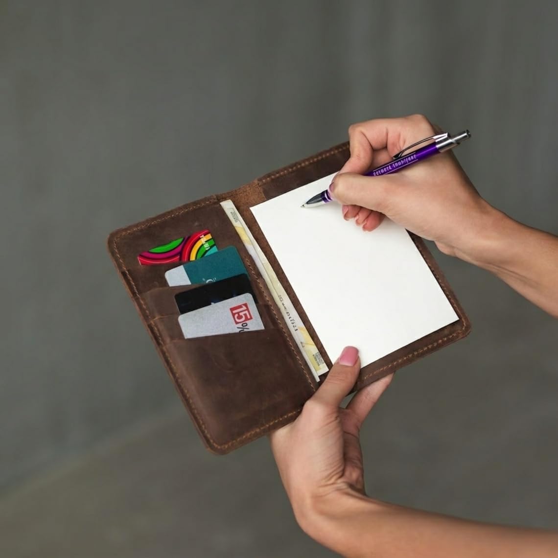Leather Checkbook Cover – Slim Checkbook Holder with Credit Card Slots, Genuine Leather Checkbook Wallet Organizer for Men & Women (Checkbook Not Included), Brown