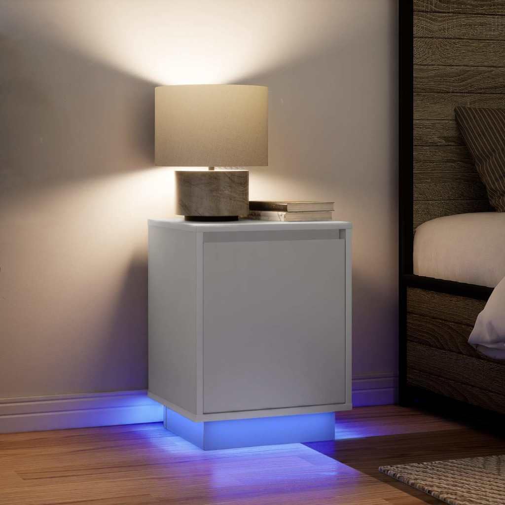 SXZenSpace 861266 Bedside Cabinets with LED Lights 2 pcs White 38x34x50 cm Bedroom Cabinet,Storage Nightstand Side Table