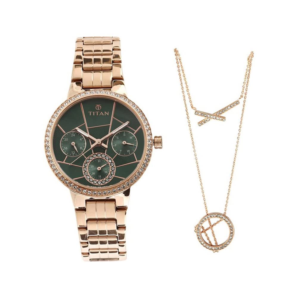Titan Stainless Steel Analog Green Dial Womens Watch-Nl95058Wm01/Np95058Wm01, Band Color:Rose Gold (B075XVTVG4) Amazon Price History, Amazon Price Tracker