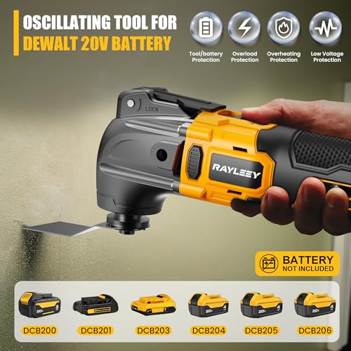Oscillating Multi-Tool Kit Compatible With DEWALT 20V Battery,Cordless Oscillating Tools With Brushless Motor,6 Speed,22PCS Accessories,4° Oscillation Angle for Cutting/Grinding/Sanding(Tool Only) by RAYLEEY - Image 2