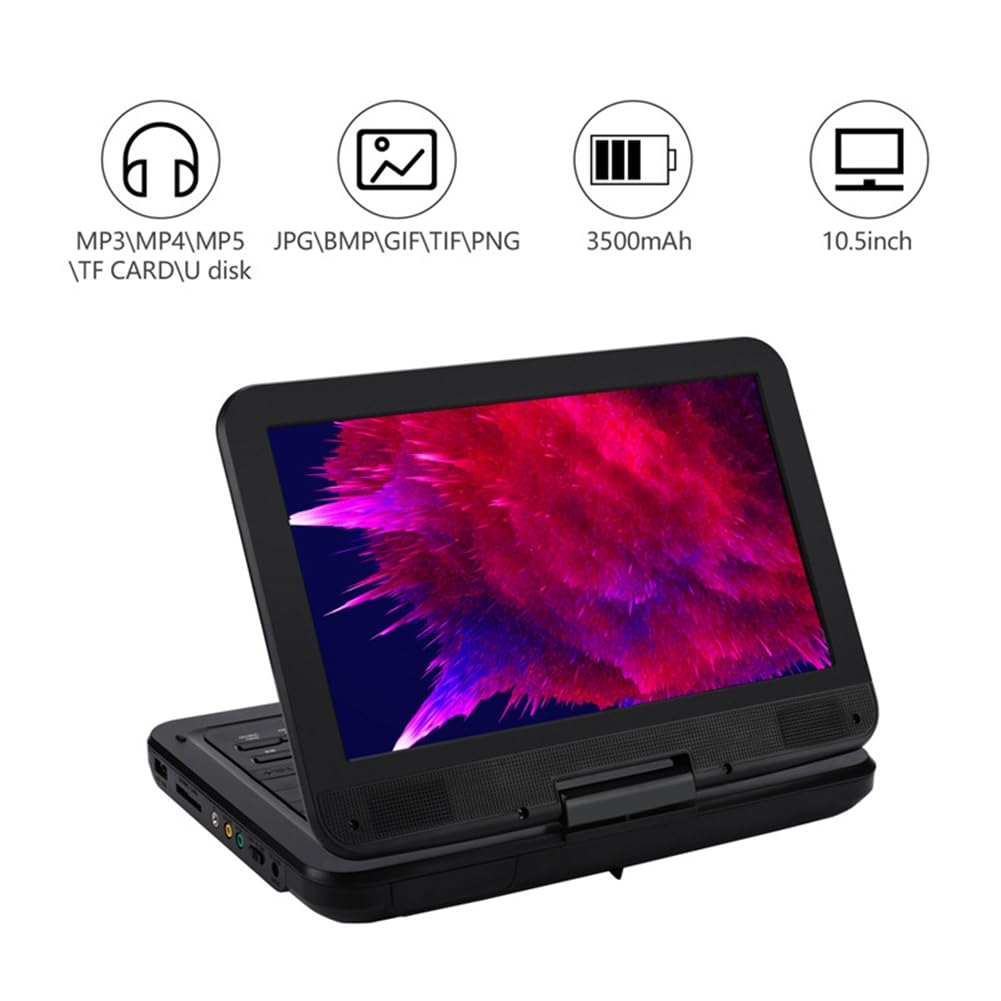 Marran Reproductor de 2500mAh Reproductor de DVD Portátil Móvil de 10 Pulgadas Multifunción Reproductor de CD Estable y Conveniente Enchufe Europeo