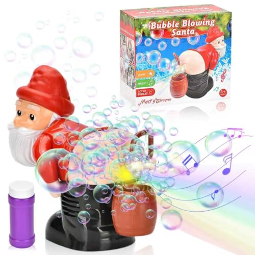 TOPJOWGA Weihnachten Santa Bubble Machine Weihnachtsmann Automatische Seifenblasenmaschine Kinder mit mit Licht & Musik Seifenblasenmaschine Lustiges Geschenk