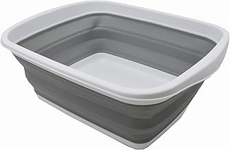 SAMMART 10L zusammenklappbare Wanne – Faltbare Spülwanne – Tragbares Waschbecken – Platzsparende Kunststoff-Waschwanne (Weiß/Grau, 1)