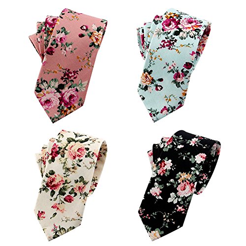 Image of Mantieqingway Floral Ties for Men Skinny Cotton Tie Flower Necktie