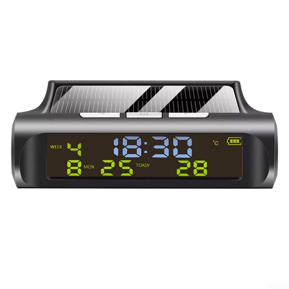 Termómetro digital para coche, reloj solar para coche, termómetro digital, pantalla automática, soporte para tablero de instrumentos para oficina, uso doméstico, color negro