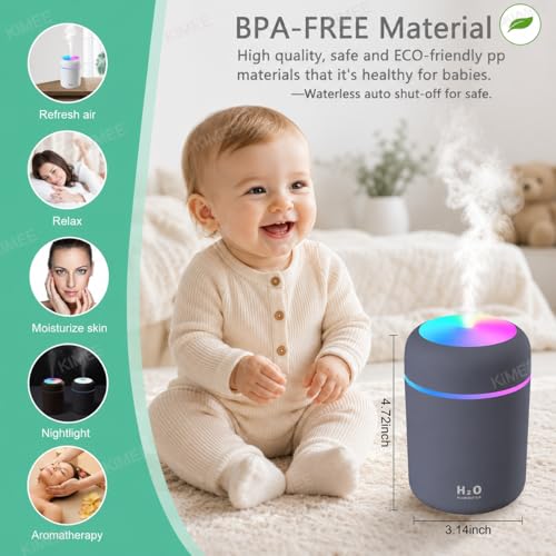 Image of KIMEE (Pack of 10) 300ml Diffuser & Humidifier - Ultrasonic Cool Mist with Quiet Operation, LED Lights - Aromatherapy Air Freshener for Home, Office, Car H2O (Colours May Vary)(Pack of 10)