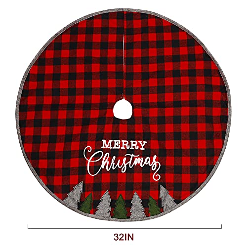 Juegoal 32 Inch Christmas Tree Skirt, Soft Red and Black Plaid Christmas Tree Mat for Xmas Party Decoration, Merry Christmas Base Cover for Christmas Tree Holiday Decor - Image 3