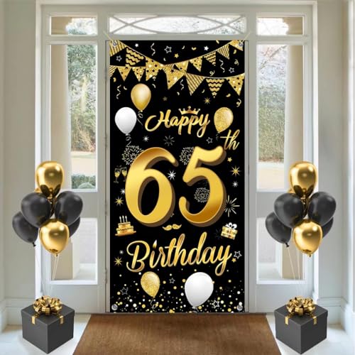Décoration d'anniversaire pour homme 65 ans : bannière de porte grand format or