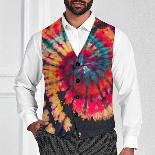 Colorful Abstract Tie Dye Swirl Men's Suit Vest Slim Fit V-Ncek Waistcoat Business Casual Vest2