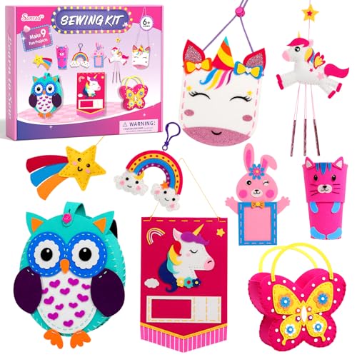 Sunrad Nähset Kinder Filz Nähen Kits DIY Art Craft kreativ Bastelset Kinderbastelset Enthält Einhorn Anleitung & Filzmaterial zum Nähen lernen Bastelset Für Kinder Ab 6+ Jahren Kindergeburtstag