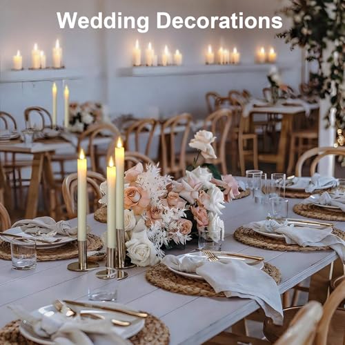 Image of Flameless Taper Candles with 2 Remote, Real Wax LED Taper Candles Battery Operated with Timer, 6 Pcs Flameless Candlesticks for Halloween Wedding Home Decor(Ivory, 0.78 inchx9.8 inch)