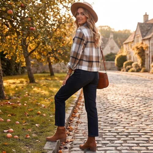 SdGgsgv Plaid Crop Jacket Women Button Up Loose Fit Fall Light Jackets - image 8