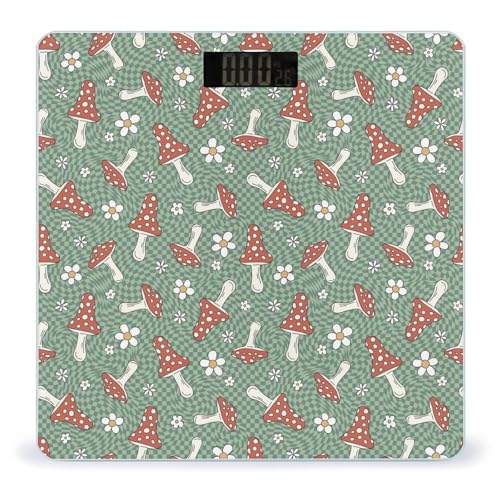 Retro Hippie Groovy Mushroom Digital Scales for Body Weight - Bright LCD Display Digital Weight Scales Bathroom with Automatic Power On/Off - Sturdy Tempered Glass Surface