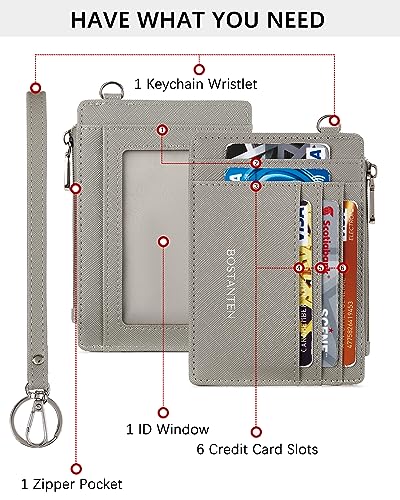 Image of BOSTANTEN Small Wallet For Women RFID Leather Credit Card Holder Slim Wristlet Keychain Wallet With Zipper Pocket