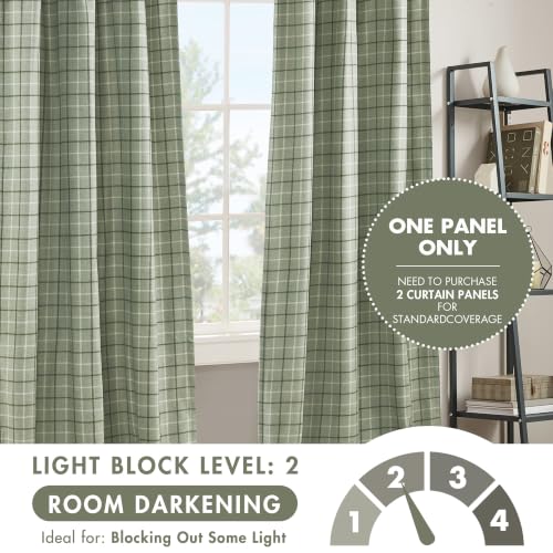 Image of Madison Park Plaid Window Curtain Thermal Insulated, 1 Panel, 50x63 Green