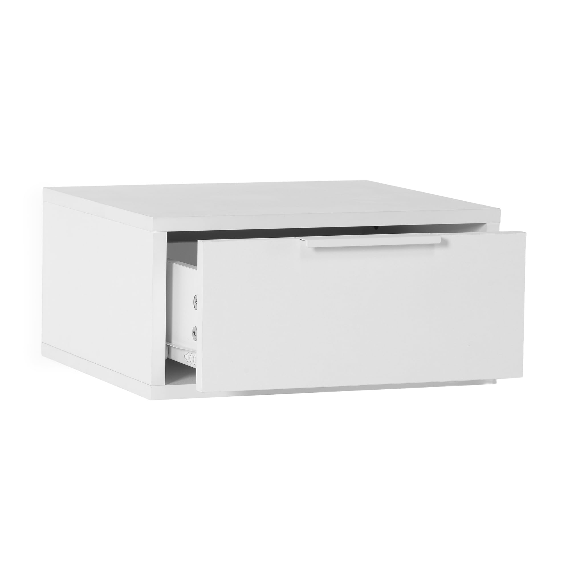 HOMN LIVING Mesita de Noche Flotante Auri 1 cajón Color Blanco, 40 cm (Ancho) 35 cm (Profundo) 19 cm (Altura)