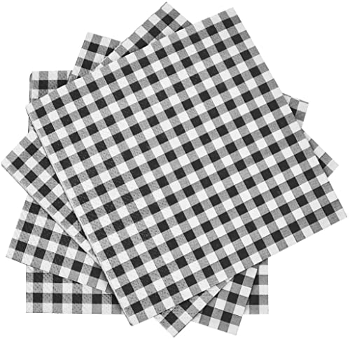 MIXIDON Servilletas a Cuadros Servilletas de Papel Desechables 3 Capas Fiesta de cumpleaños Navidad Almuerzo Picnic Servilletas, 25 x 25 cm, Paquete de 80, Negro Cover