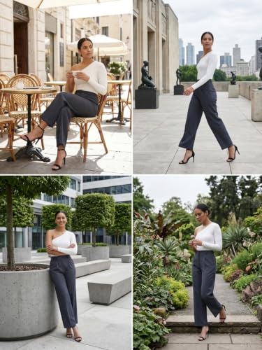 Image of Leriya Fashion Women High Waist Polycotton Formal Trousers | Summer Breathable Wide Leg Pants with Pockets |Casual, Office & Travel Outfits